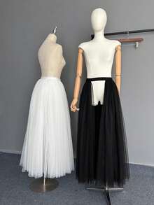 新款高腰中长款薄纱裙，褶裥喇叭裙摆，显瘦效果 - 彩色 - 查看 4