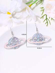 1对时尚简约创意星形亮片太空行星吊坠耳环，激光镂空亚克力耳坠，适合女性日常佩戴和参加派对，四季皆宜 - 耳環 - 查看 2