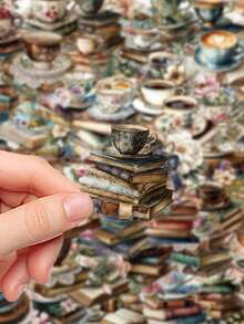50pcs Vintage Book & Coffee Stickers For DIY Decorating Notebooks, Phone Cases, Water Bottles, And IPads New Waterproof Cross-Border Decals - Multicolor - View 7