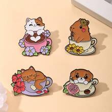 4件套可爱宠物珐琅胸针，情人节时尚装饰胸针，衣领别针，包包徽章，珠宝礼品 - 彩色 - 查看 4