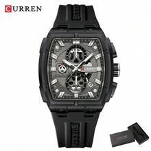 Reloj de pulsera de lujo para hombres CURREN con cronógrafo de cuarzo, resistente al agua, correa de silicona, luminoso y fecha automática - Multicolor - Ver 14