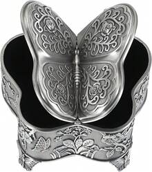 Butterfly Design Metal Jewelry Box, Vintage Trinket Storage Chest, Ring Earrings Necklace Organizer, Large Decorative Box - Bạc - Xem 12