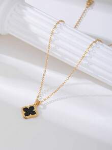 1pc Rhinestone Embellished Hollow Metal Punk Gothic Flower & Geometric Clover Minimalist Necklace
