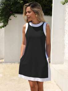 Women's Color Block 2 Piece Set Casual Short Sleeve Pullover Top Matching Shorts With Pockets - màu đen - Xem 5