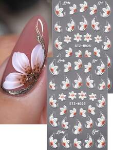 2pcs White Camellia Flowers Nail Art Stickers Elegant Orchid Silver Trim Petal Design Lily Floral IN Spring Summer Japanese Style Wedding Nail For Women And Girls To DIY Nail Supplies - Multicolor - View 11