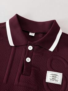 2pcs/Set Young Boy Casual Big Letter Patch Short Sleeve T-Shirt Polo And Shorts Set, Suitable For Summer Casual Outings - Burgundy - View 3
