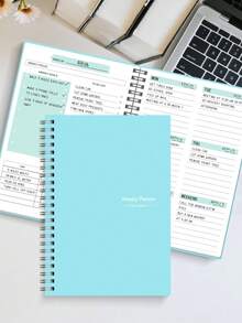 week plan 1本每日计划待办事项笔记本，包含小时日程安排、无日期目标计划表，适用于工作，A5螺旋装订，52张/104页，100克纸张，办公用品，适合女性办公桌、教师节、母亲节等场合。 - 薄荷藍 - 查看 9