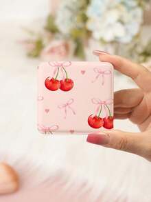 1pc Y2K Aesthetic Vanity Mirror, Foldable Lightweight Compact Handheld Mirror, PU Leather, Bowknot, Cherry Blossom, Lip Print, Heart, Letter Design, 180° Flip Cover, Multi-Functional - Multicolor - View 6