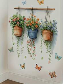 1 pieza Pegatina floral en maceta - Primavera, 3 Pinturas decorativas de flores en cubos, PVC, Autoadhesivo sin necesidad de pegamento, Adecuado para superficies de vidrio, decoración de sala de estar, dormitorio, baño, decoración del hogar - Multicolor - Ver 5