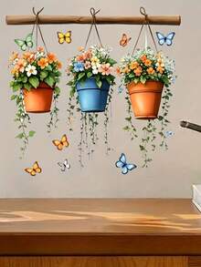 1 pieza Pegatina floral en maceta - Primavera, 3 Pinturas decorativas de flores en cubos, PVC, Autoadhesivo sin necesidad de pegamento, Adecuado para superficies de vidrio, decoración de sala de estar, dormitorio, baño, decoración del hogar - Multicolor - Ver 10