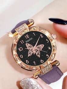 6/1 Set, Niña elegante, Moda sofisticada, Esfera con diseño de mariposa, Reloj de cuarzo elegante, Adecuado para que las niñas lo usen. Se puede combinar con collares, pulseras, anillos y aretes con diseño de mariposa. Adecuado como regalo de cumpleaños/festival para niñas. También muy adecuado para uso diario, como regalos de Navidad, temporada de regreso a clases, fiestas, etc. Temporada de graduación, Día de San Valentín, Navidad - Excelentes regalos para niñas. - Multicolor - Ver 3