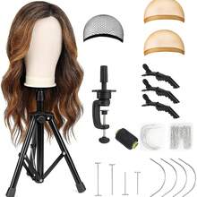 假发头套，可调节假发头套，帆布假发头套带夹子，假发美妆模特头套套装 - 彩色 - 查看 1