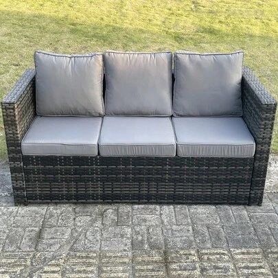  Fimous 3 Seater Rattan Lounge Sofa Single Seater Arm Chair Patio Outdoor Garden Furniture With Seat And Back Cushions Dark Grey