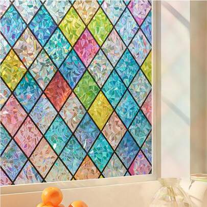 Film de fenêtre en verre coloré, film de fenêtre arc-en-ciel 3D, autocollant de fenêtre à grille colorée, statique, rideau pare-soleil, autocollant de décoration pour la maison, sticker mural, autocollant en vinyle, décoration de printemps, rénovation de la maison, autocollant de décoration pour les fêtes, cadeau d'anniversaire, cérémonie de remise des diplômes, décoration scolaire, cadeau surprise, décoration de dortoir, décoration de rentrée scolaire, fournitures scolaires