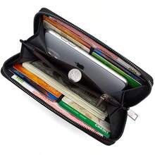 Fashion Patchwork Textured Leather Men's Wallet, Long Style Hand Clutch Bag, Large Capacity Coin Purse Card Holder With Wrist Strap - Black - View 3