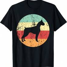 Boxer Dog Breed Silhouette Cool Retro 1970's Circle T-Shirt - 灰色 - 查看 1