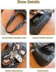 Rivet Belt Punk Y2k Leather Shoulder Purse Women Guitar Dark Grunge Goth Bag 2000s Streetwear - 1 - Xem 3