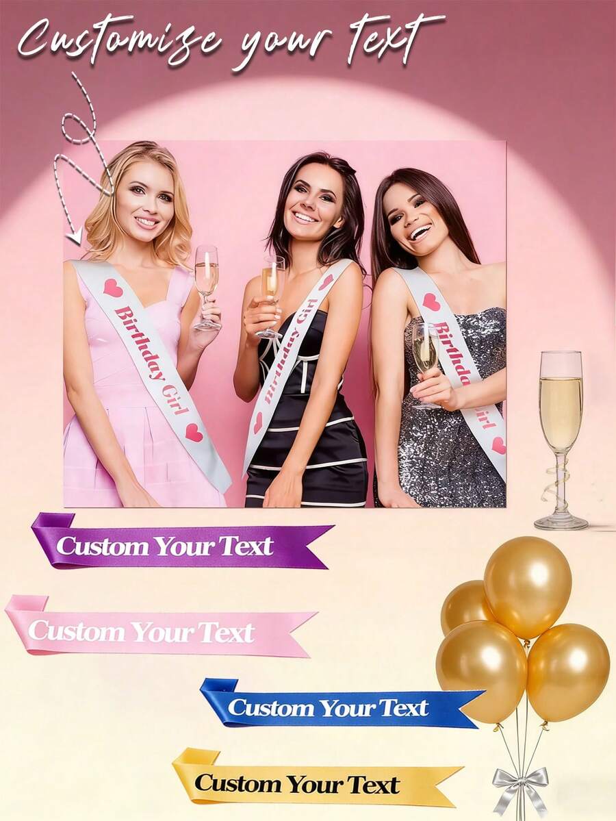 Customized Text Party Straps, Customized Personalized Logo Text Straps, Pre-Wedding Straps, Bachelorette Party Straps, Beauty Pageant Birthday Customized Straps, DIY Straps, Customized Bride Straps - Multicolor - View 1