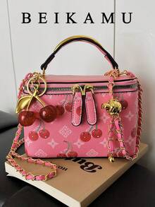 1 chiếc túi xách kiểu hộp thiết kế độc đáo, ví đựng son môi và tiền xu thời trang, túi đeo vai chéo thanh lịch (kèm mặt dây chuyền hình quả anh đào) - Xem 6