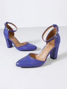 Timesize 蓝色高跟鞋，女士高跟鞋，玛丽珍粗跟鞋，婚鞋，厚底超高跟鞋，粗跟鞋，女士高跟鞋，工作鞋，正装鞋 - 藍色 - 查看 6