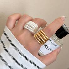A Niche Design Retro Brushed Multi-Layer Wide Exaggerated Ring High-End Metal European And American Ring Jewelry - Gold - View 3