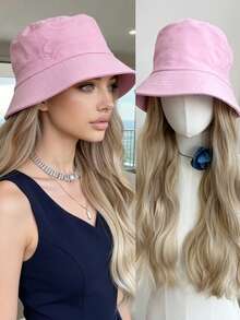 26-Inch Long Curly Synthetic Wig With Integrated Bucket Hat, Suitable For Women's Daily Wear. - Multicolor - View 11