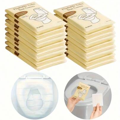 30片装可重复使用马桶垫 - 独立包装便携式卫生巾，适用于旅行、飞机、公共卫生间、浴室、酒店和露营 | 卫生一次性浴室用品 | 便捷旅行装 | 易于使用的包装，旅行收纳袋，浴室配件，露营和徒步旅行装备，个人护理用品