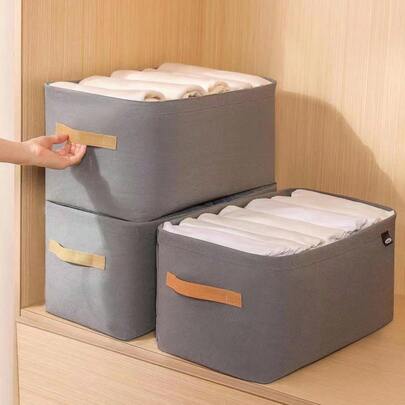 1/2pcs Gray Fabric Storage Boxes With Handles, Foldable Drawer Style Organizer Bins For Clothes, Jeans, Sweaters, Bras, Multifunctional Dorm & Home Decor Storage Containers
