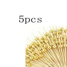 Set de 100/50/20/5 piezas de pinchos dorados con perlas, aptos para barbacoa, fruta, pastel, merienda, postres, hamburguesas, catering - oro - Ver 14