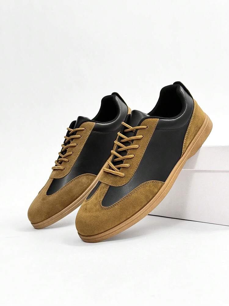 Men's Casual Loafers Thin Sole Breathable Flat Shoes, Solid Color Driving Moccasins, Indoor Street Fashion Lace-Up Dad Shoes, Lightweight Nurse Shoes - Khaki - View 1