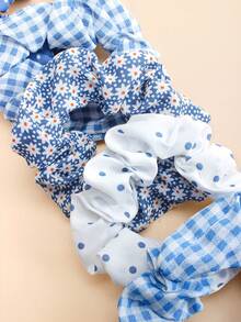 5个/套蓝色碎花、波点、格子发圈 - 3种款式：波点、格子、雏菊 - 适合女孩，适合日常、派对、复古、甜美和校园风格 - 彩色 - 查看 8