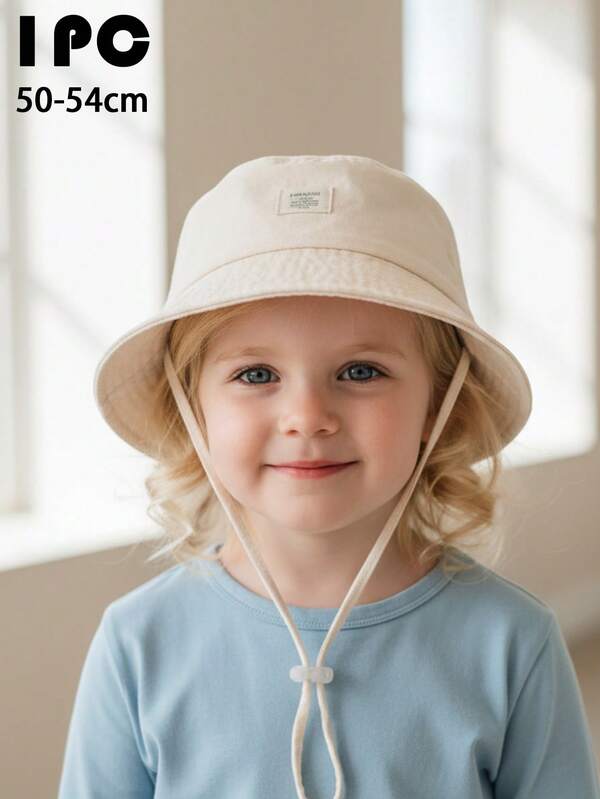 1 pieza Sombrero de cubo ajustable de protección solar versátil para exteriores, de unicolor con etiqueta de tela casual para niños, primavera/verano