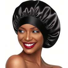 Silk Bonnet For Women Hair Bonnet For Sleeping - Black - View 3