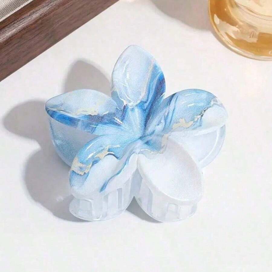 Pince à cheveux en forme de fleur de frangipanier - motif marbré avec des accents dorés, maintien antidérapant pour cheveux épais/fins, accessoire élégant pour tous les jours/fête, cadeau de style pour les femmes (design floral pastel) Pinces à cheveux de plage - Multicolore - Voir 1