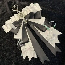 1个独特设计吊坠装饰蝴蝶结，4种款式，23种颜色，多层网状丝带手工DIY成品，宅男偶像粉丝应援棒装饰，卡通动漫游戏漫展角色扮演配饰，洛丽塔可爱宅男包包装饰 - 彩色 - 查看 24