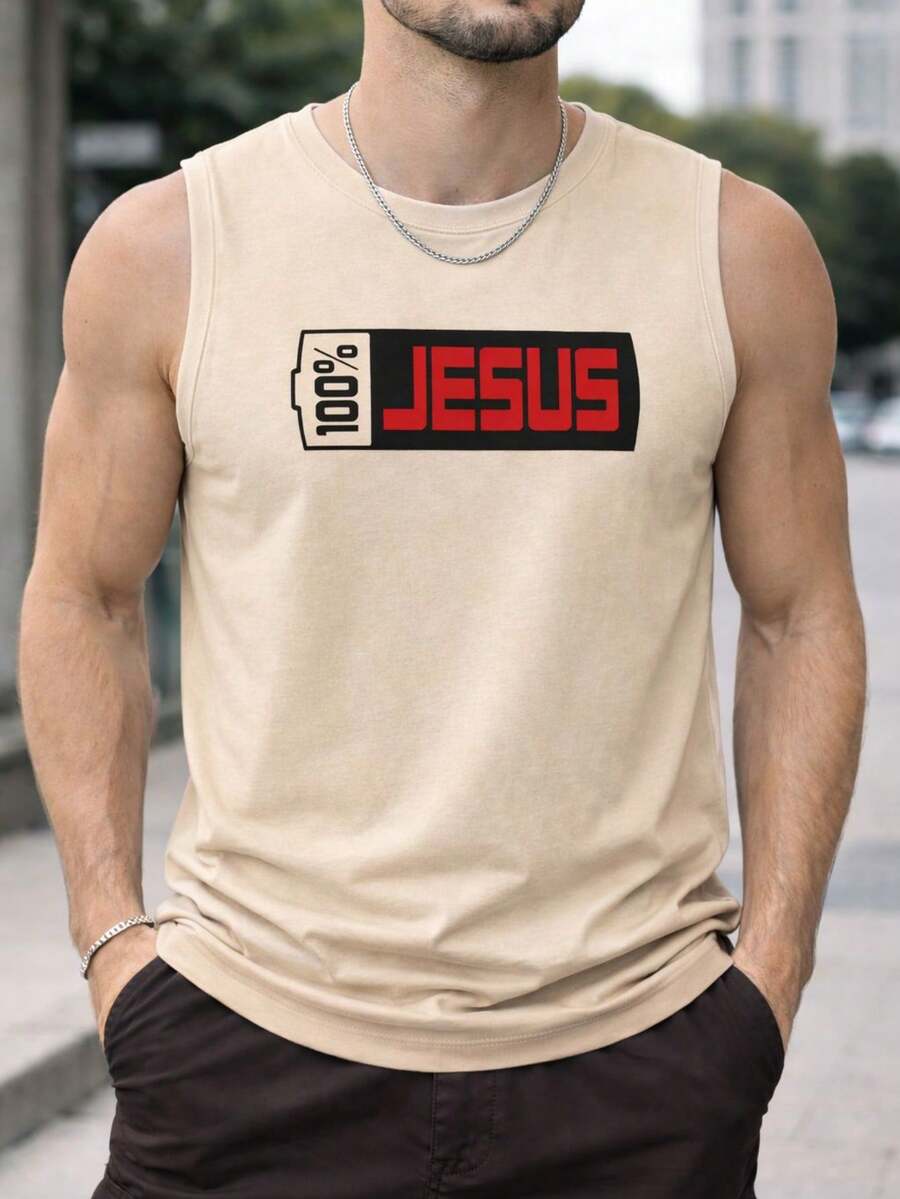 Camiseta Regata Masculina Modelagem Confortável . Moda Cristã estampa exclusiva, estilo urbano ideal para seu dia a dia, academia  ou casual . Entrega Rápida - Bege - Visão 1