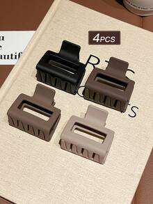 4pcs Women's Simple Basic Square Hair Clips, Matte Finish, Vintage Minimalist Style, Suitable For Daily Commute, Parties, Holidays, Birthdays And Various Social Occasions - Multicolor - View 4