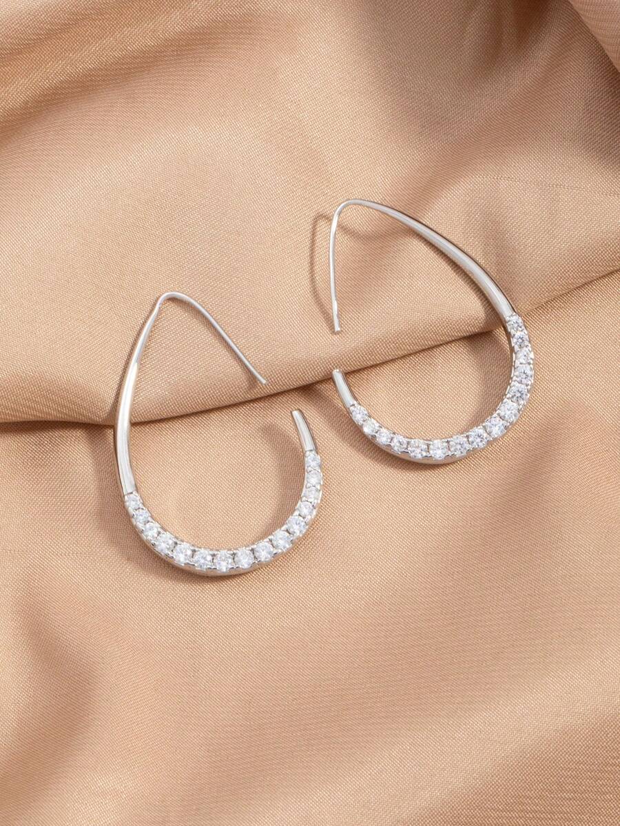 1 Pair Simple Rhinestone Decorated U-Shaped Earrings (For Women) - Silver - View 1