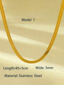 1条不锈钢（医用钢）扁平蛇骨链，适合日常佩戴，蛇形项链，人字纹项链 - 金色 - 查看 7