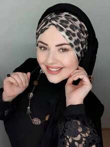 Printed Patchwork Headscarf, Soft & Drapey Turban Style Headscarf, Soft & Breathable For Daily Wear - Black - View 5