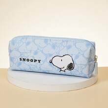 Miniso Snoopy Series Long Cosmetic Bag, Full-Print Cartoon Pattern, Waterproof & Wear-Resistant Fabric, Portable Zipper Design, Makeup Tool Storage & Daily Travel Carry Bag(1 PC) - Baby Blue - View 3