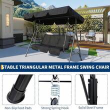 Columpio para Exterior con Toldo Ajustable │ Silla Columpio de 3 Asientos para Adultos con Cojines Gruesos │ Estructura de Acero Resistente │ Ideal para Porche, Jardín o Patio Trasero - Gris 2 - Ver 6