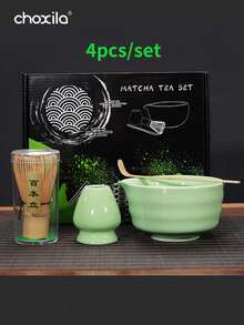 choxila 1/4/7件套抹茶入门套装，包含抹茶碗（带嘴）、竹制抹茶筅、勺子、筅架、抹茶筛、勺架、茶巾、礼盒 - Green Matcha Set - 查看 14