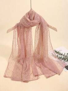 1pc Women's Lightweight Solid Color Sequin Bandana Headscarf, Middle Eastern Style Headwrap, Decorative Scarf, Sun Protection Beach Shawl, Suitable For Daily Use - 粉紅色 3 - 查看 4