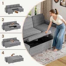 Corner Sofa Bed, U-Shaped Sleeper Sectional Couch Bed, 3-In-1 Corduroy Convertible Pull Out Sofa Bed With Adjustable Backrest, Storage And Cup Holder For Living Room, Dark Grey - 4-seater U-shaped Corduroy Dark Gray - View 6