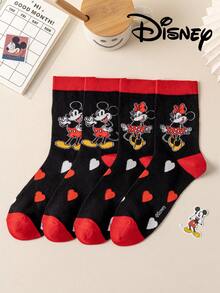 Disney 两双正品女士爱心刺绣袜子，绣有可爱的米奇一家卡通爱心图案，男女皆宜，趣味十足，适合各种场合，高品质礼品袜 - 彩色 - 查看 9