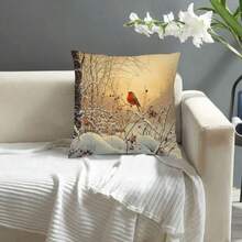 1pc Winter Bird Design Double-Sided Pillow Cushion - Modern Printed Snow Branches & Red Berries Pattern, 17.7" X 17.7", Zipper Closure, Machine Washable Polyester - Multicolor - View 6
