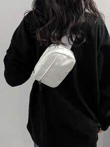 1个纯色尼龙刺绣格子时尚简约迷你胸包，男女通用，用途广泛，适合通勤、购物、运动、生日礼物、节日等各种场合。 - 白色 - 查看 1