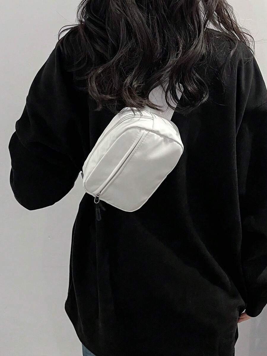 1个纯色尼龙刺绣格子时尚简约迷你胸包,男女通用,用途广泛,适合通勤、购物、运动、生日礼物、节日等各种场合。 - 白色 - 查看 1