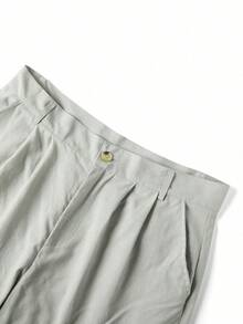 Men's Linen Pants Solid Color Pleated Mid Waist Straight Leg Casual Trousers With Pockets For Daily Office - 灰 - 查看 8